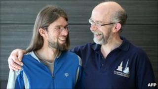 James Esbester (L) with his father Mark (R) in Nelson