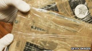 File: Confiscated bags containing cocaine