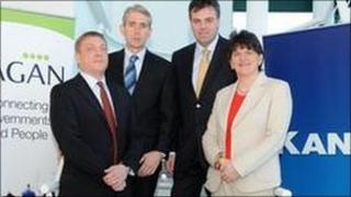 Jeff Wylie, Kana Belfast, Mark Duffell, Kana Software Inc, Alastair Hamilton, CEO, Invest NI and Enterprise Minister Arlene Foster