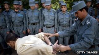 Afghan police recruits training in Kabul, 5 Oct 10