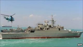 Iran's first home-built frigate Jamaran on its launch in 2010