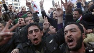 Protesters demonstrate in Algiers, Algeria (on 12 Feb 2011)