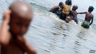 Children playing in the Turag river on the outskirts of Dhaka