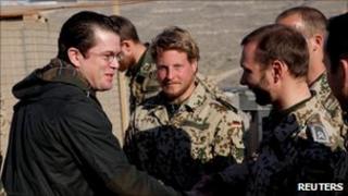 German Defence Minister Karl-Theodor zu Guttenberg meets soldiers in Afghanistan (Germany army photo 17 Feb 2011)
