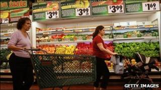 Shoppers in supermarket