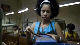 A Cuban woman in a factory
