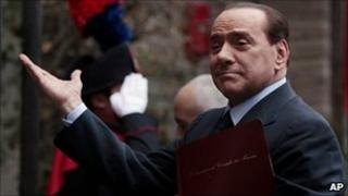 Italian Prime Minister Silvio Berlusconi arrives at the Italian Embassy to the Holy See in Rome, 18 February 2011
