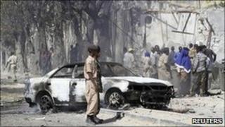 Scene of the blast in Mogadishu. Photo: 21 February 2011