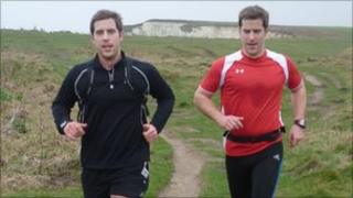 Simon and Matt Phelps running in Swanage