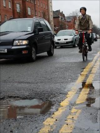 Cyclist and pothole
