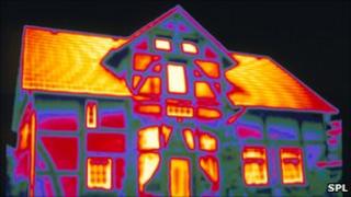 A home viewed through a thermal imaging camera