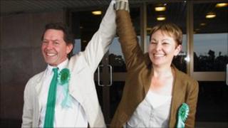 Caroline Lucas and husband Richard Savage