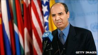 Ibrahim Dabbashi, the Libyan Deputy Ambassador to the UN, outside the Security Council