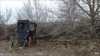 The remains of an Amish buggy involved in a fatal accident.