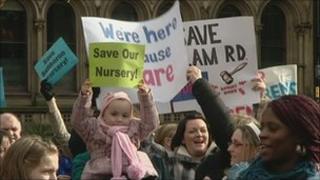 Campaigners in Albert Square, Manchester