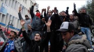 Demonstrators in Tunis, 26 February