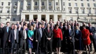 DUP members on Stormont steps