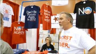 A stall selling anti-Obama t-shirts