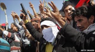 Rebels and their supporters in Ajdabiya, eastern Libya, on 3 March 2011