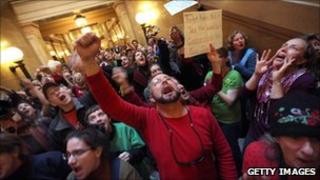Protesters in Wisconsin's state capitol