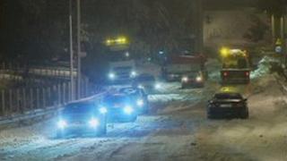 Traffic is reduced to a crawl on a Greek road (still image from video, taken late 7 March)