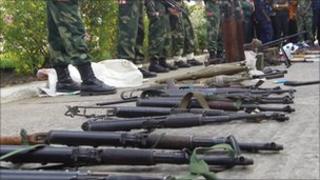 weapons on display