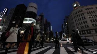 City lights and billboards are turned off at Tokyo's Ginza fashion district