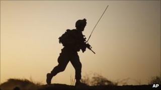 Silhouette of US soldier, marine, Helmand, Oct 2009