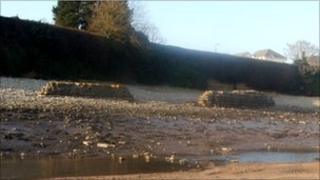 Wall remnants in the old harbour, Barry