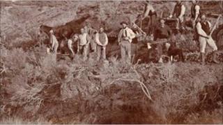 Welsh settlers building a road