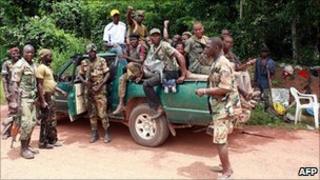 Pro-Ouattara forces in Blolequin, western Ivory Coast, 28 march 2011