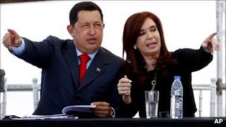 President Hugo Chavez of Venezuela and Cristina Fernandez of Argentina in Buenos Aires