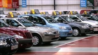 Cars in a showroom