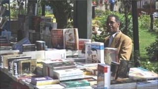 A bookseller at a book fair in Tahrir square