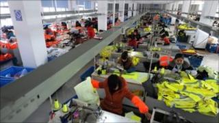 Chinese workers at a textile factory in Hefei