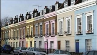 Pastel coloured terrace houses in Camden, London