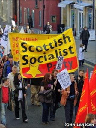 Members of the Scottish Socialist Party on a protest march in Edinburgh in 2010