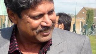 Former Indian cricketer Kapil Dev at Soar Valley College in Leicester