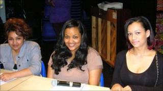 Jay Begum, Huda Al Bander and Roxane Bellanger taking part in a debate on the referendum at a sixth-form college in London