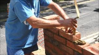 Bricklayer at work