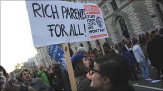 Students protest against the government's proposed changes to tuition fees
