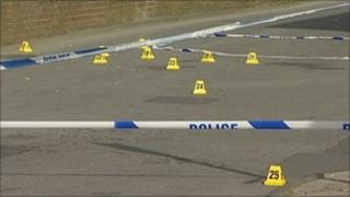 Police markings in the road outside the Grenadier pub
