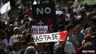 Demonstrators march in Mexico City