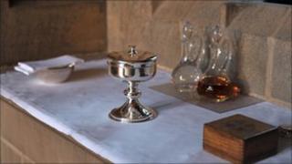 An area prepared for Holy Communion in a Church of England church