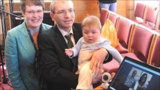 Janet and Chris Wordley with Matthew and laptop