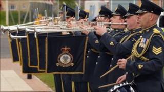 The eight-piece band practicing at RAF Northolt