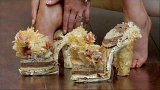Shoe made of cheese sandwiches