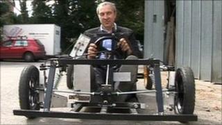 BBC presenter Rod Whiting and BBC gravity-kart entered into the Belchford Downhill Challenge