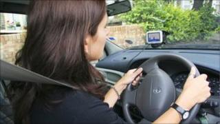 Woman driving car