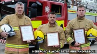 Watch commander Julian Jenkins, firefighter Jason Mayhew and firefighter Richard Young